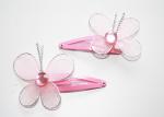 2 rosefarbene Haarspangen mit Schmetterling und Straß